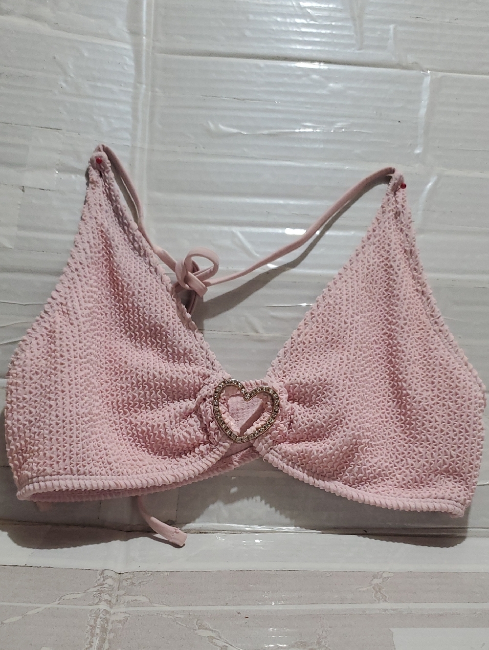 Halter Pink Heart-Accent Knit Vikini Top - Women Intimates & Sleepwear Size S